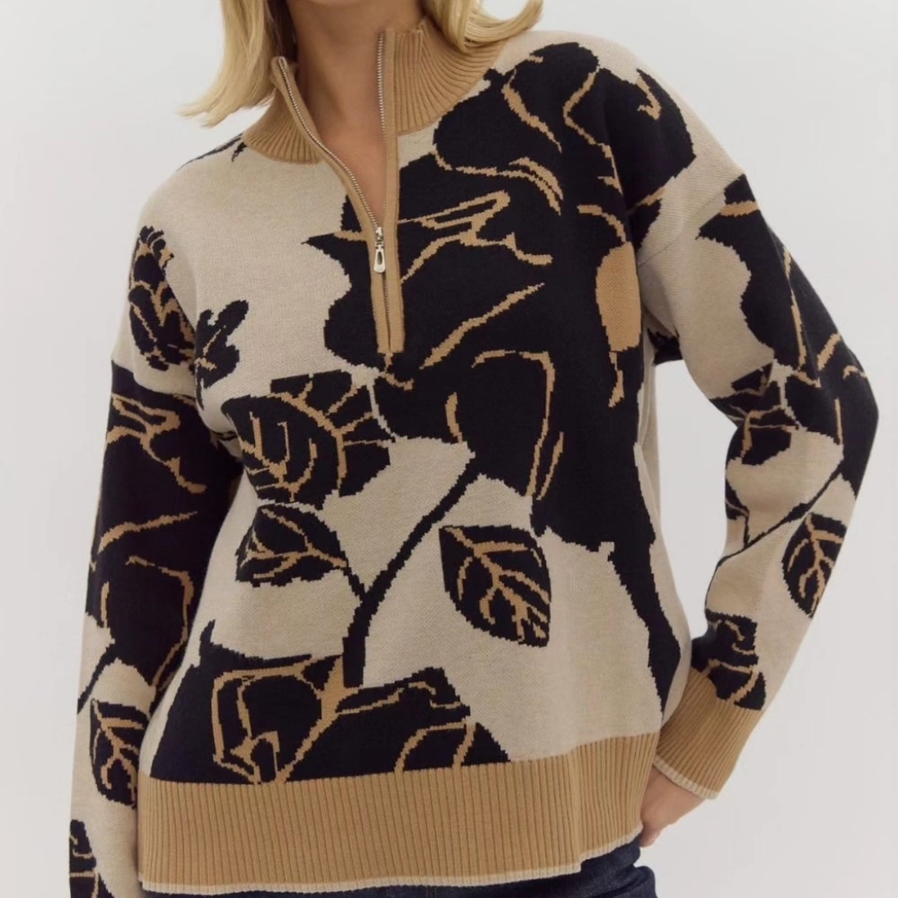 Floral Mock Neck Sweater